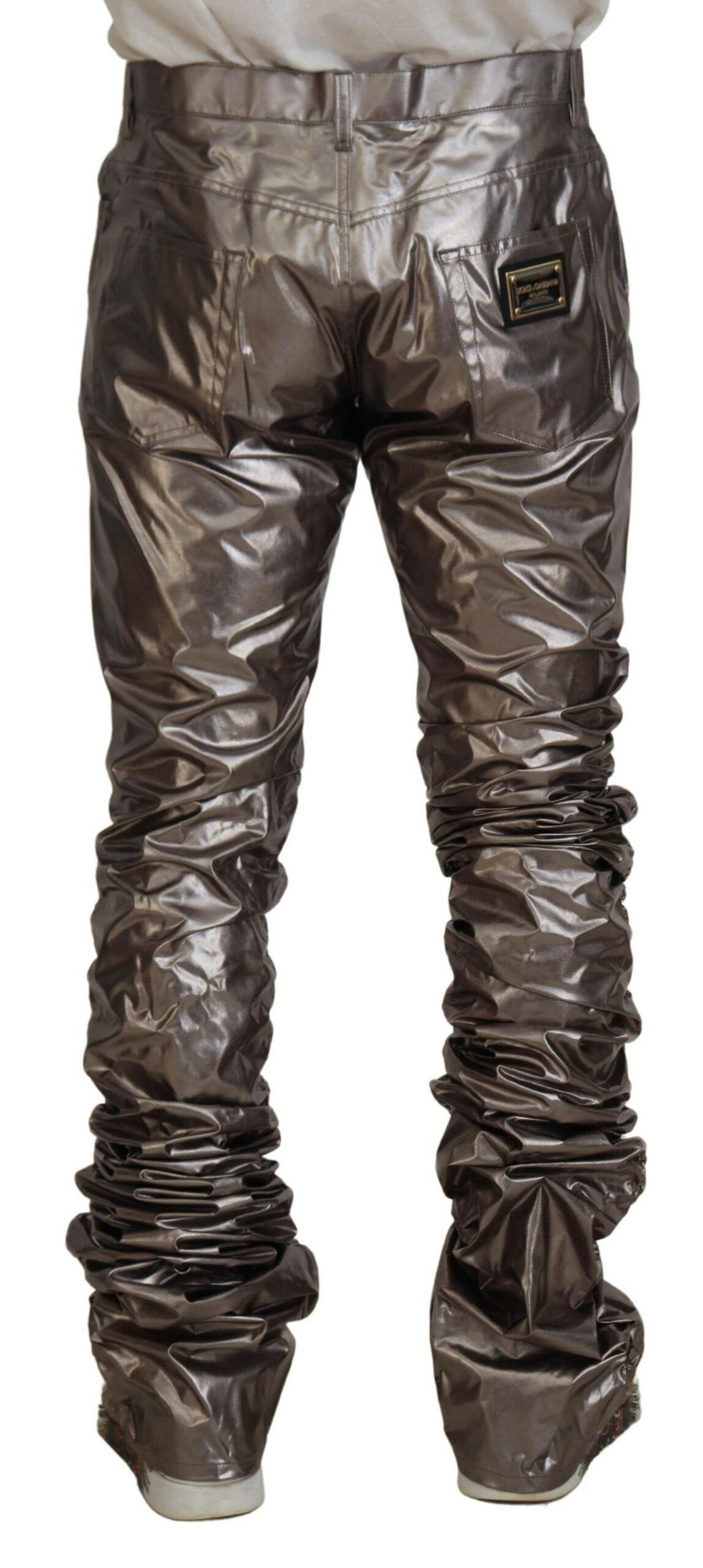 Dolce & Gabbana Silver Metallic Nylon Stretchbyxor