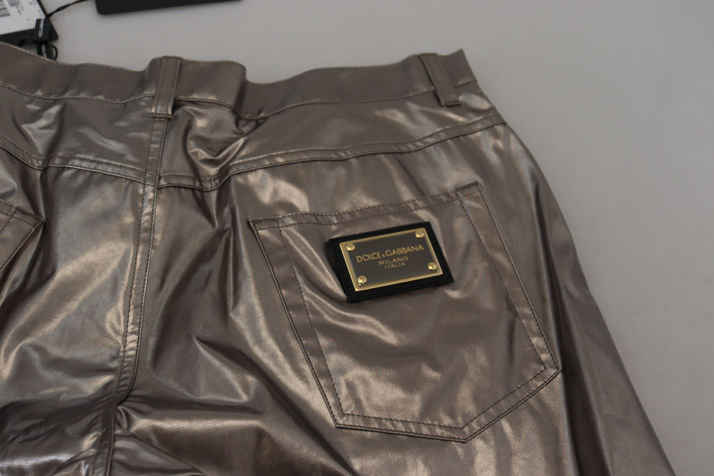 Dolce & Gabbana Silver Metallic Nylon Stretchbyxor