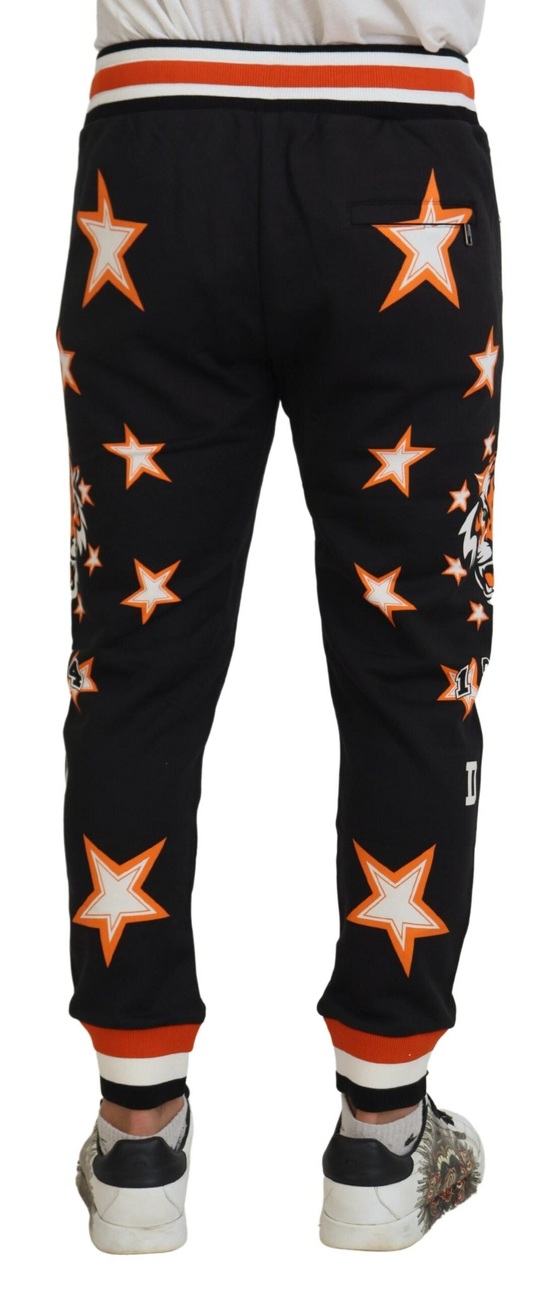 Dolce & Gabbana Svarta Orange Stjärnbyxor Sportbyxor