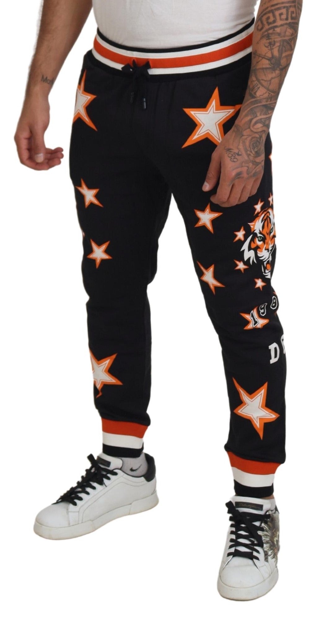 Dolce & Gabbana Svarta Orange Stjärnbyxor Sportbyxor