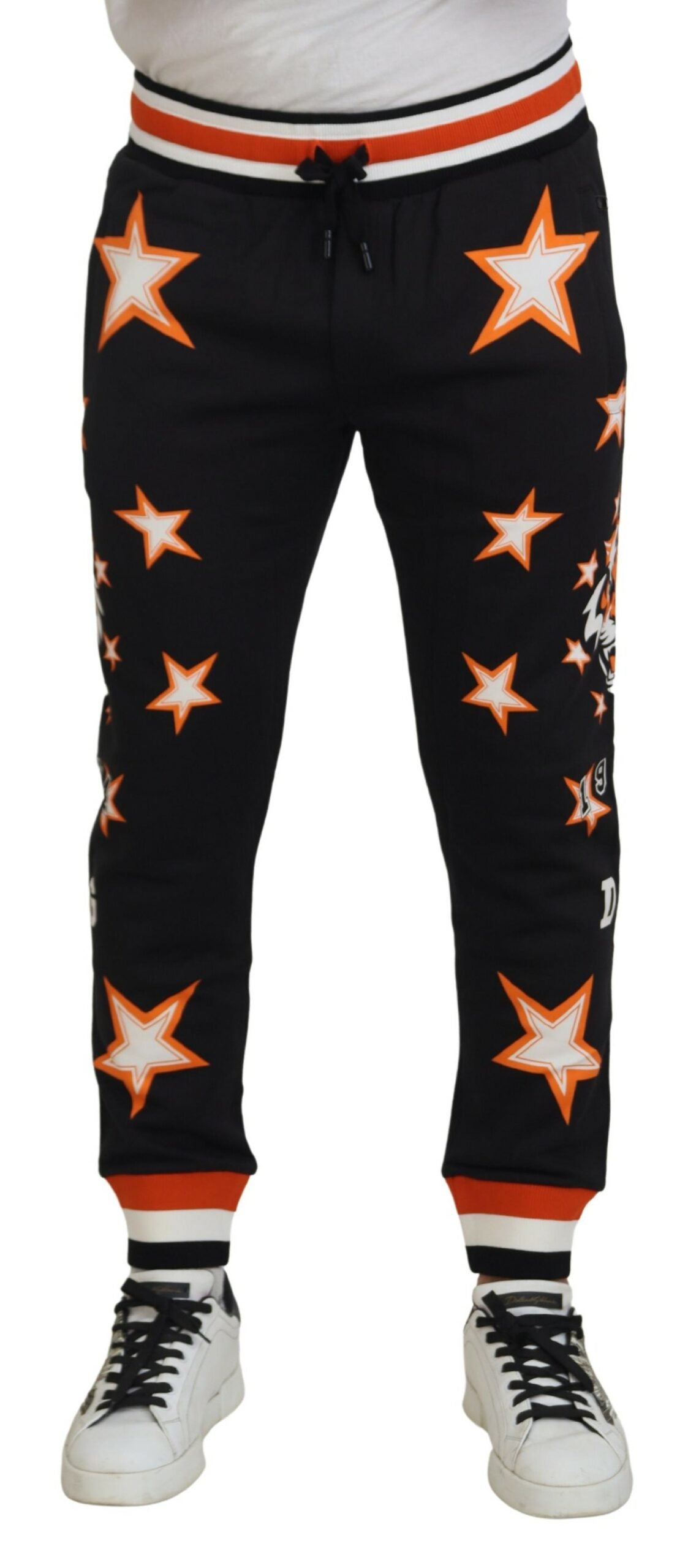 Dolce & Gabbana Svarta Orange Stjärnbyxor Sportbyxor