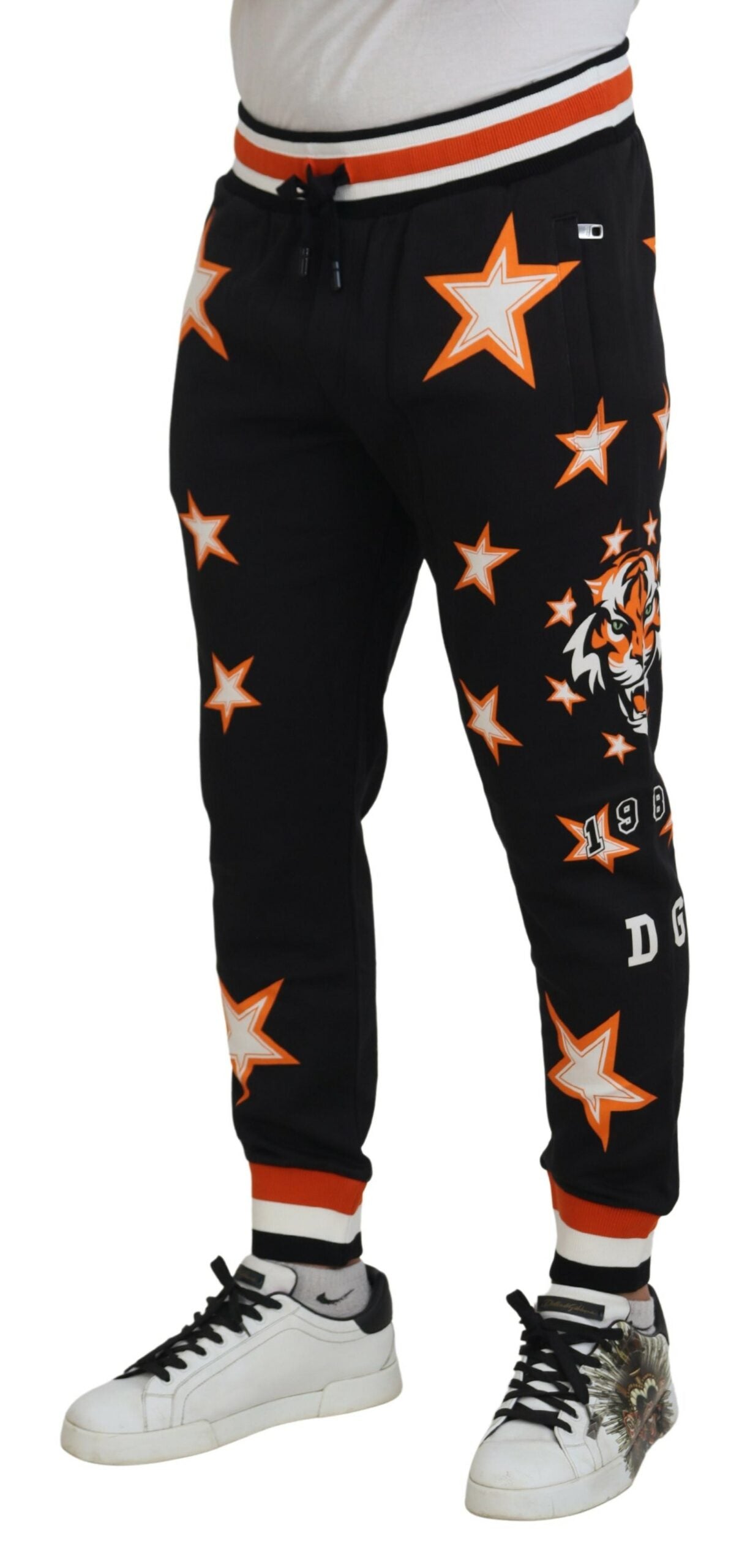 Dolce & Gabbana Svarta Orange Stjärnbyxor Sportbyxor