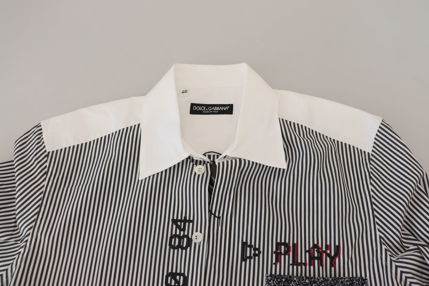 Dolce & Gabbana Gråvit randig slim fit skjorta