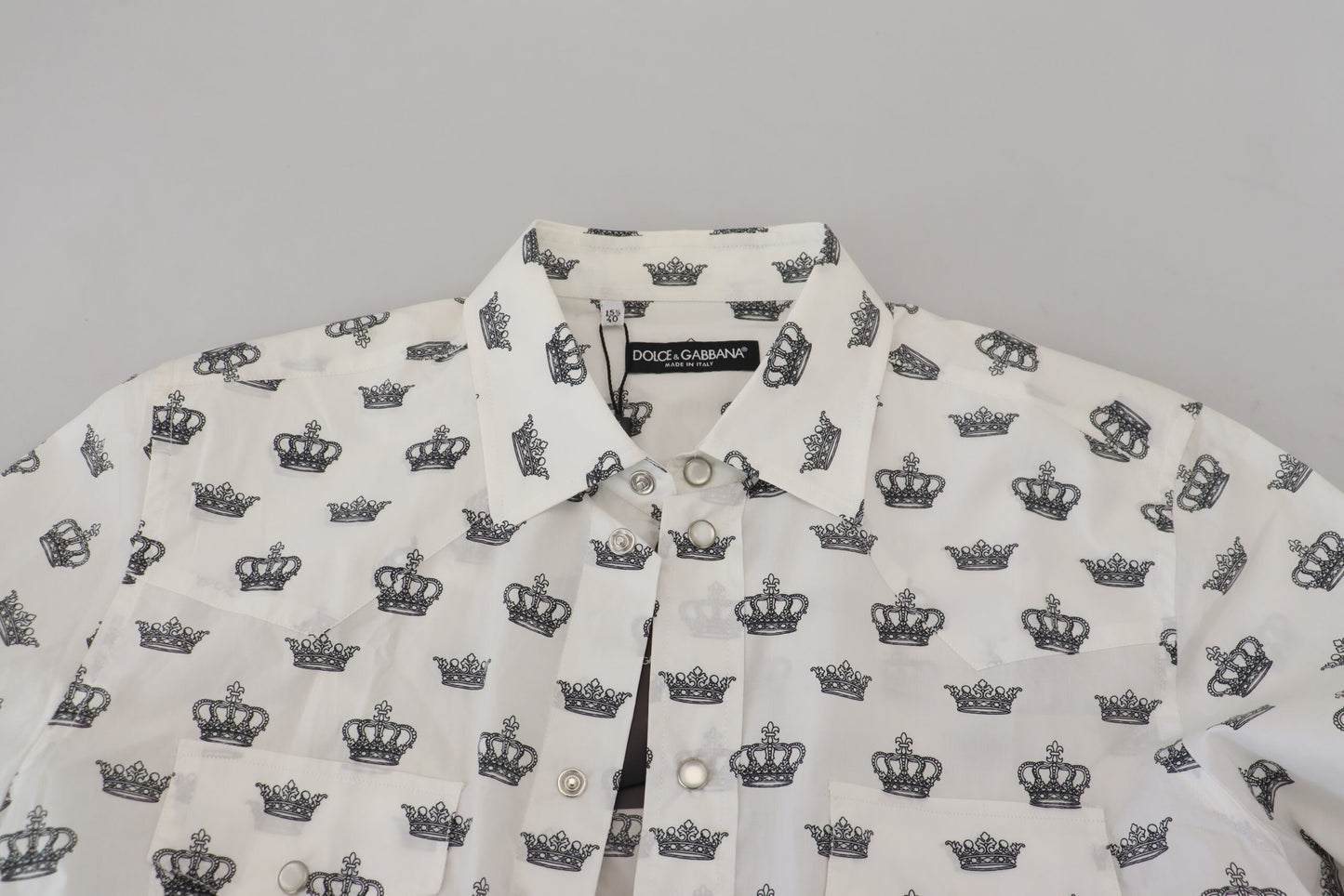 Dolce & Gabbana Vit Kronmönstrad Slim Fit Bomullsskjorta