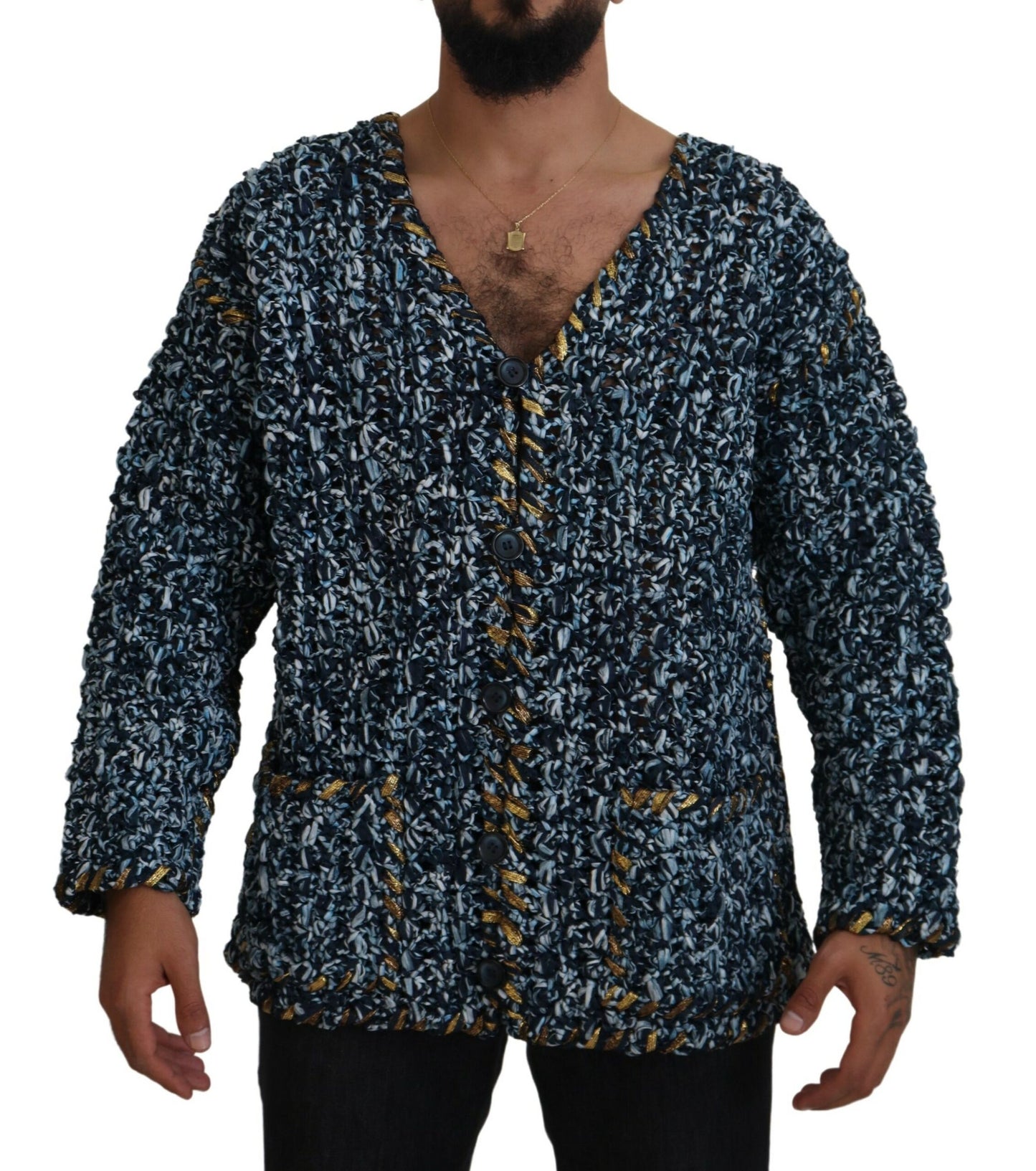 Dolce & Gabbana kofta med blå knapp Fatto A Mano-tröja