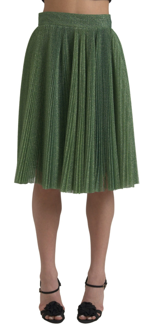 Dolce & Gabbana Metallic Green Høylivet A-linje Plisseskjørt