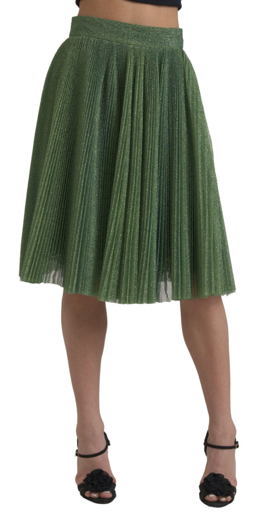 Dolce & Gabbana Metallic Green Høylivet A-linje Plisseskjørt