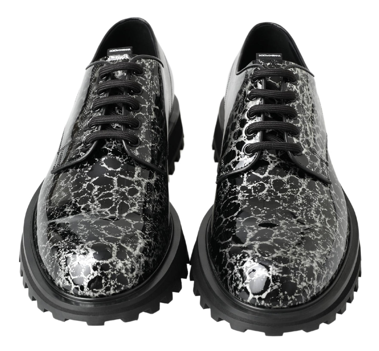 Dolce & Gabbana Svarta Vita Derbyskor i Lackläder