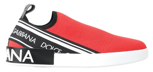 Dolce & Gabbana Röda Vita Platta Sneakers Loafers Skor