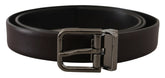 Dolce & Gabbana Dark Purple Leather Box Borchia Metal Buckle Belt