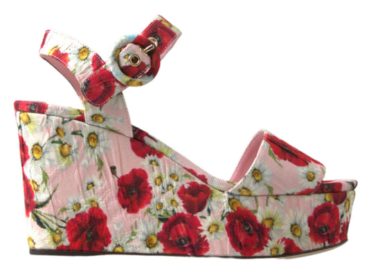Dolce & Gabbana Flerfargede blomstertrykk Kilesandaler med Blomsterprint og Ankelreim