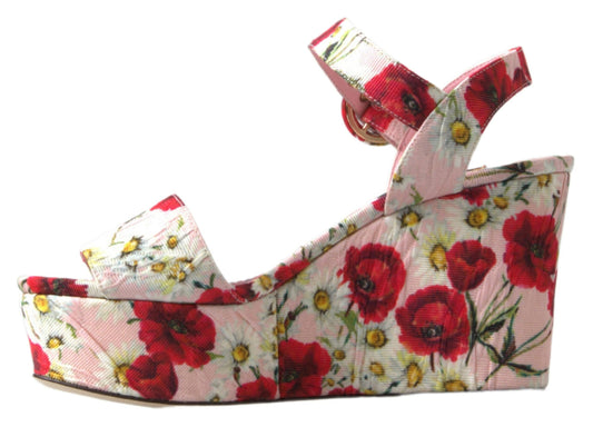 Dolce & Gabbana Flerfargede blomstertrykk Kilesandaler med Blomsterprint og Ankelreim
