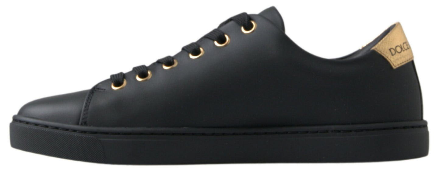 Dolce & Gabbana Svarta Guld Läder Klassiska Sneakers Skor
