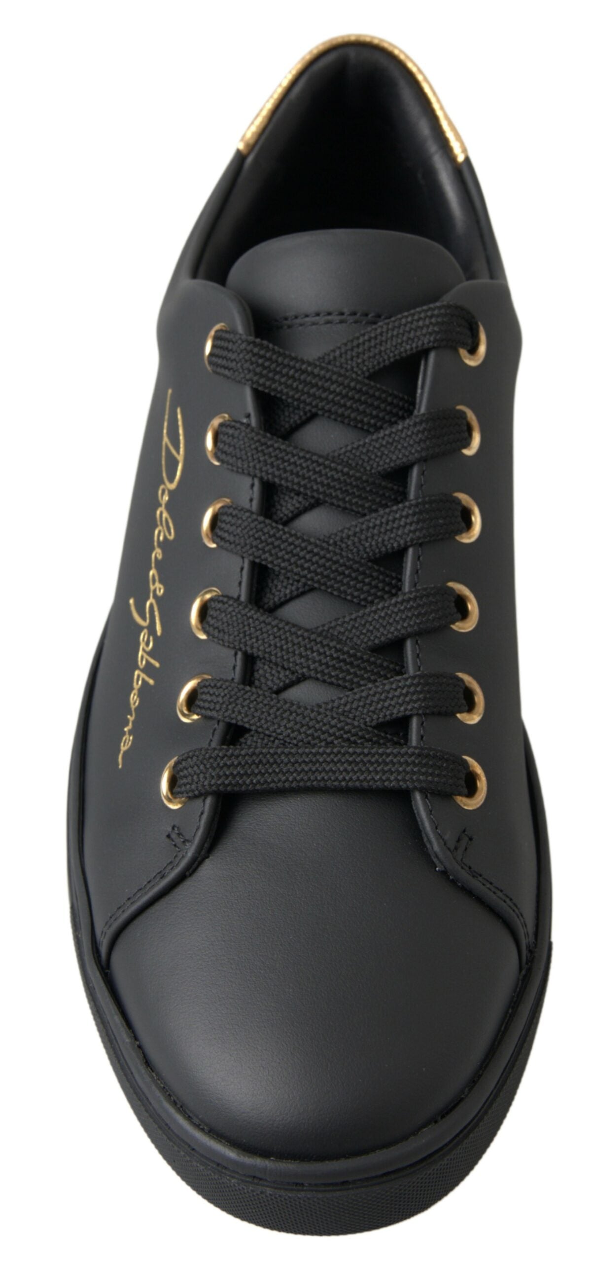 Dolce & Gabbana Svarta Guld Läder Klassiska Sneakers Skor