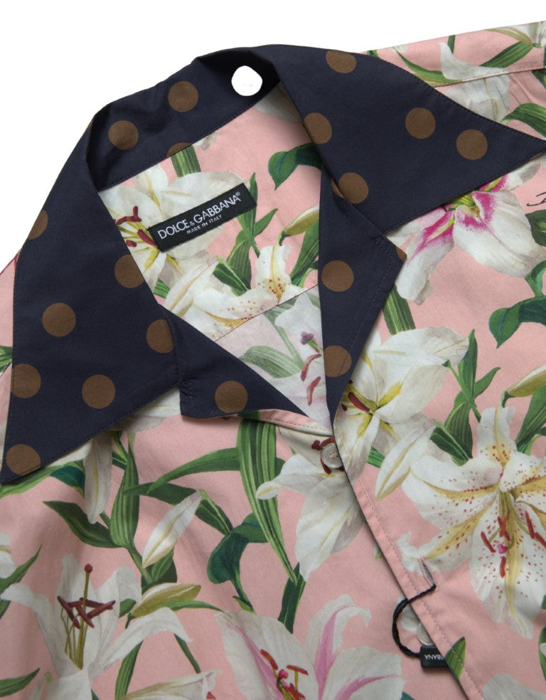 Dolce & Gabbana bomullsskjorte med polkaprikker og liljetrykk og krage