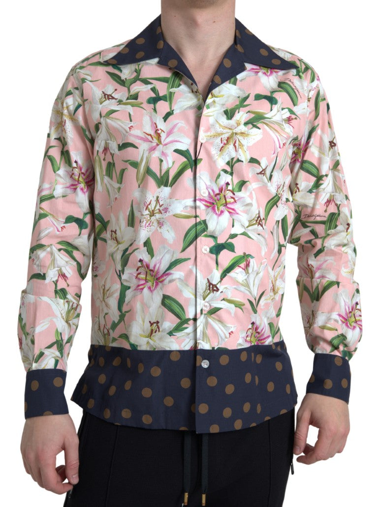 Dolce & Gabbana bomullsskjorte med polkaprikker og liljetrykk og krage