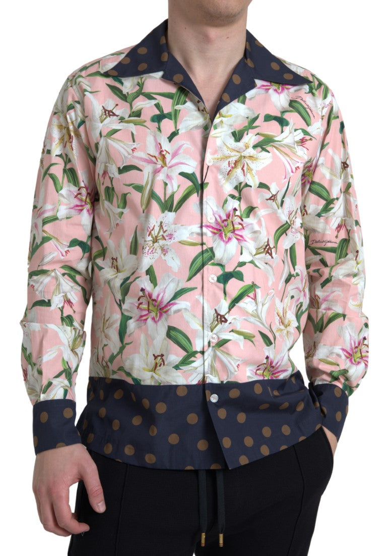 Dolce & Gabbana bomullsskjorte med polkaprikker og liljetrykk og krage
