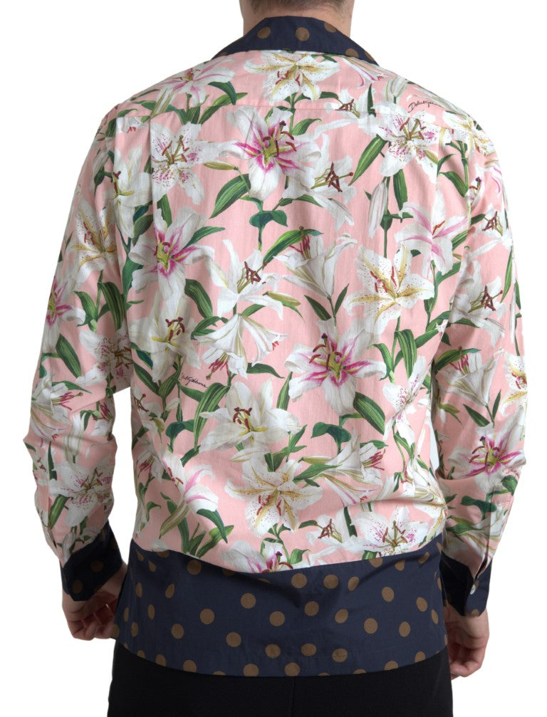 Dolce & Gabbana bomullsskjorte med polkaprikker og liljetrykk og krage