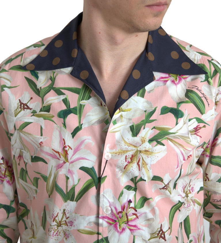 Dolce & Gabbana bomullsskjorte med polkaprikker og liljetrykk og krage