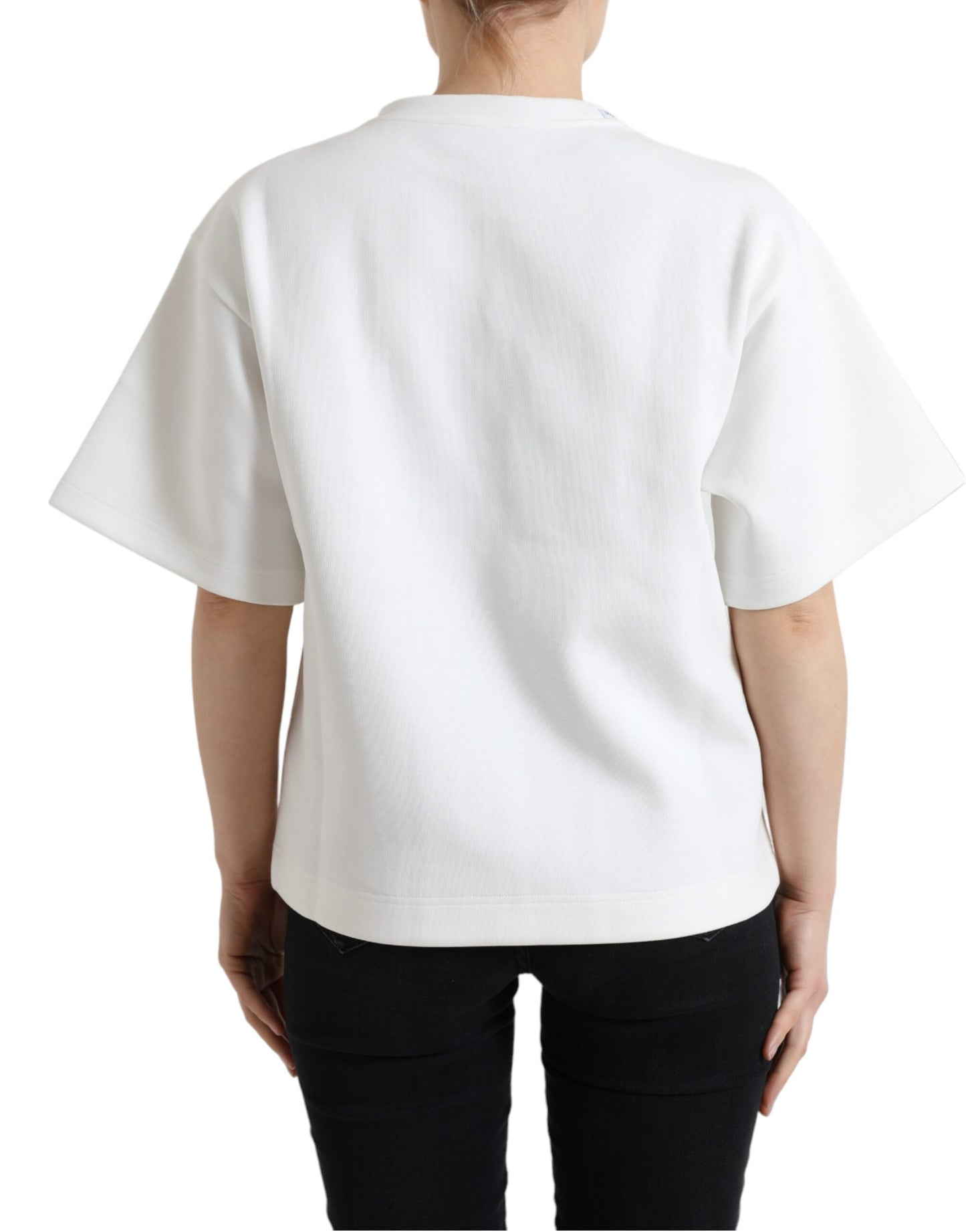 Dolce & Gabbana T-shirt Vit Bomull Stretch Svart HOT Crystal