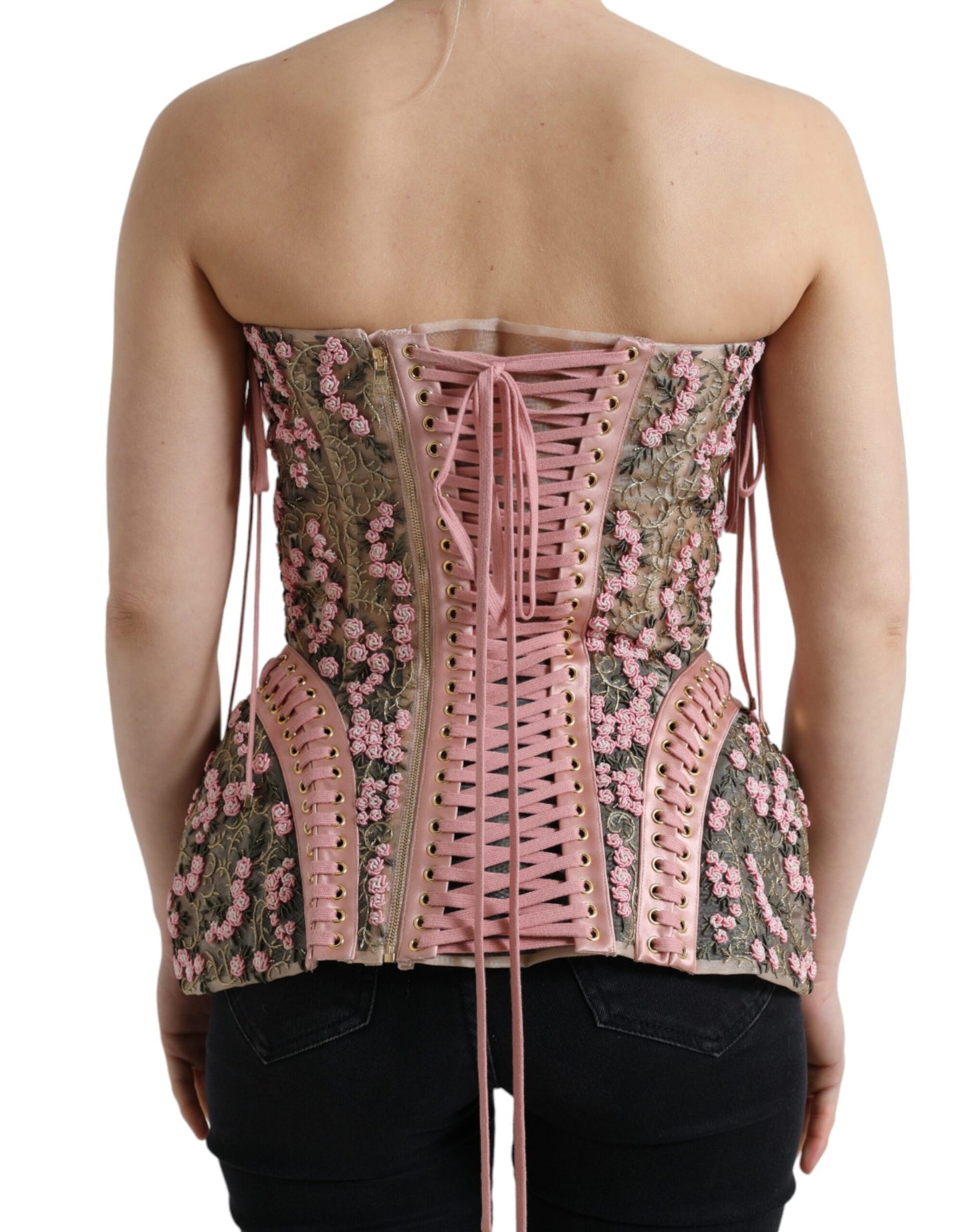 Dolce & Gabbana Rosa Blommig Applikation Bustier Korsett Topp