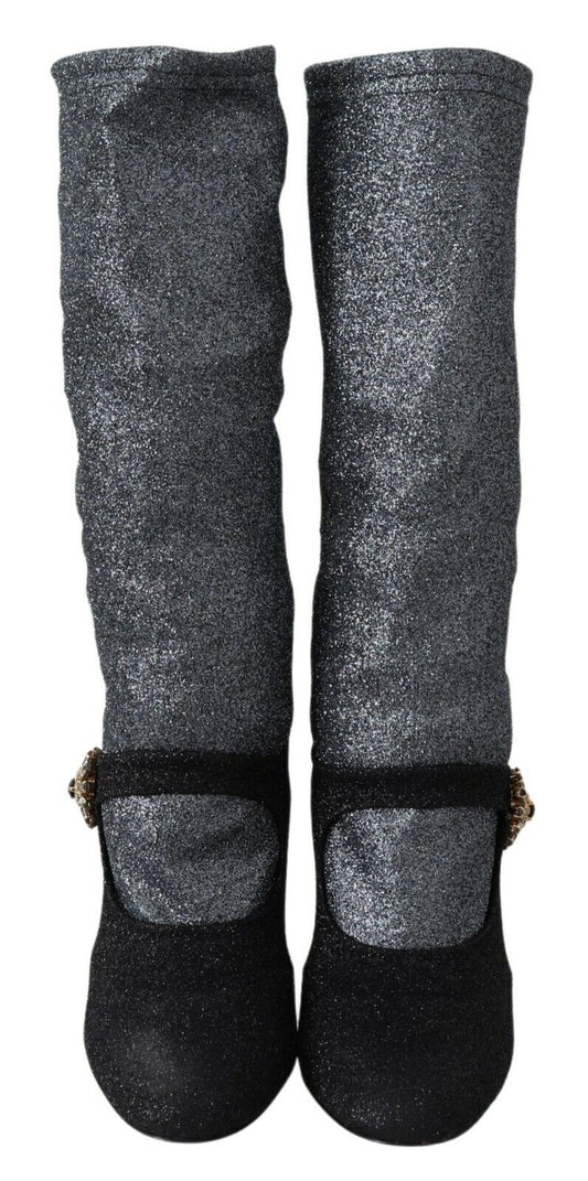 Dolce & Gabbana svarte krystall Mary Janes-støvletter