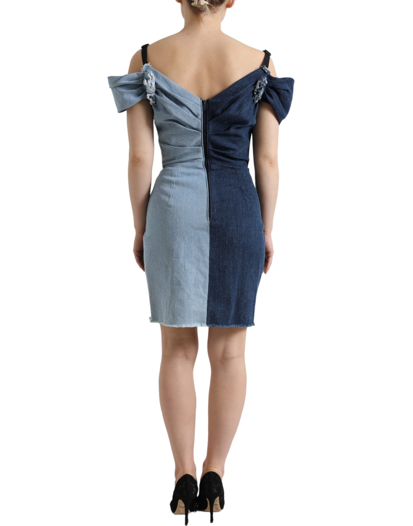 Dolce & Gabbana Blå Patchwork Tvåfärgad Denim Miniklänning