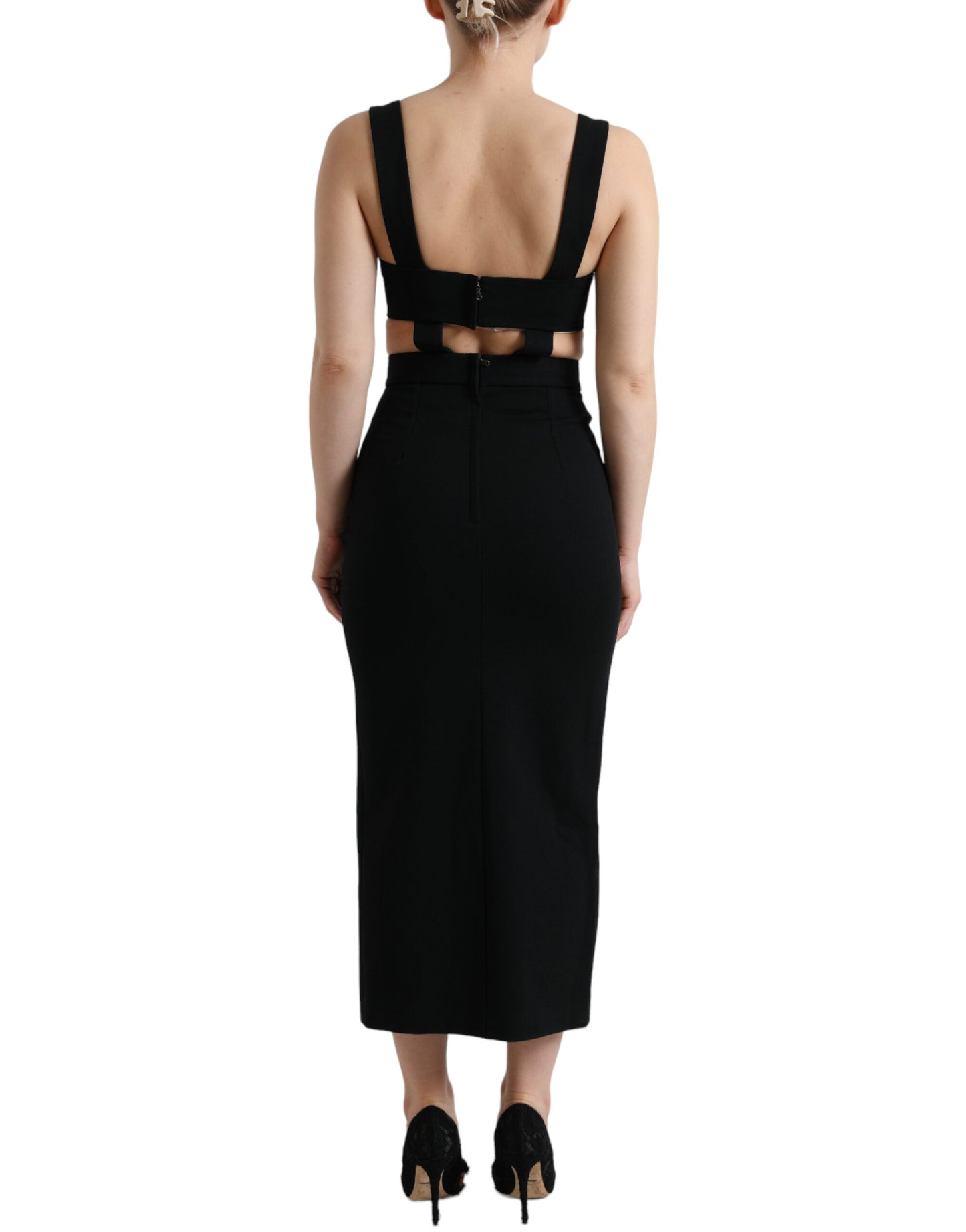 Dolce & Gabbana Svart Ärmlös Bodycon Midiklänning med Utskurna Klänningar