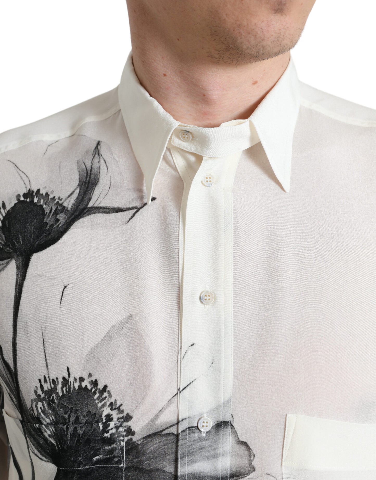 Dolce & Gabbana Vit Blommig Krageklänning Sidenskjorta