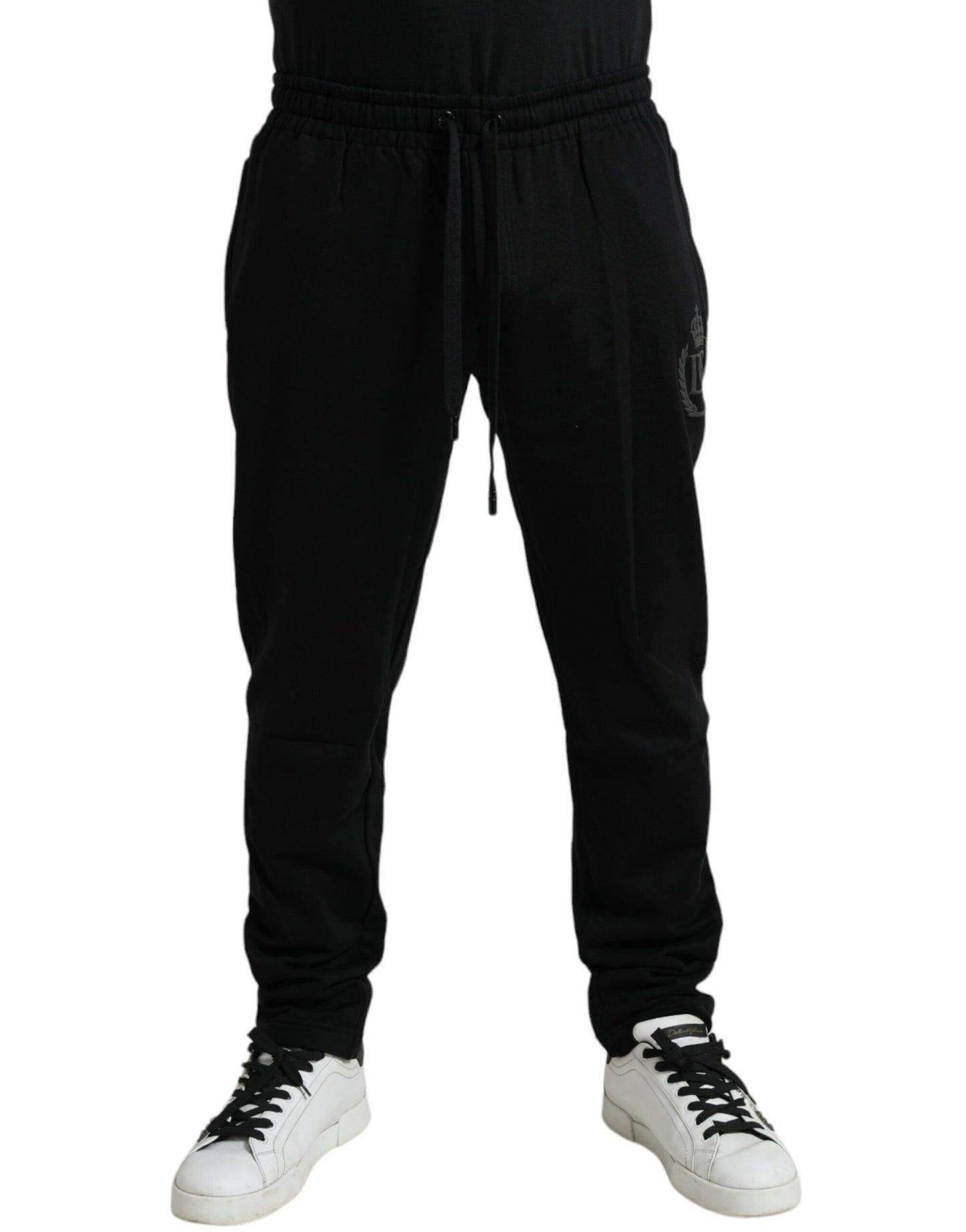Dolce & Gabbana Svarta Bomullslogotyp Jogger Herr Träningsbyxor Byxor