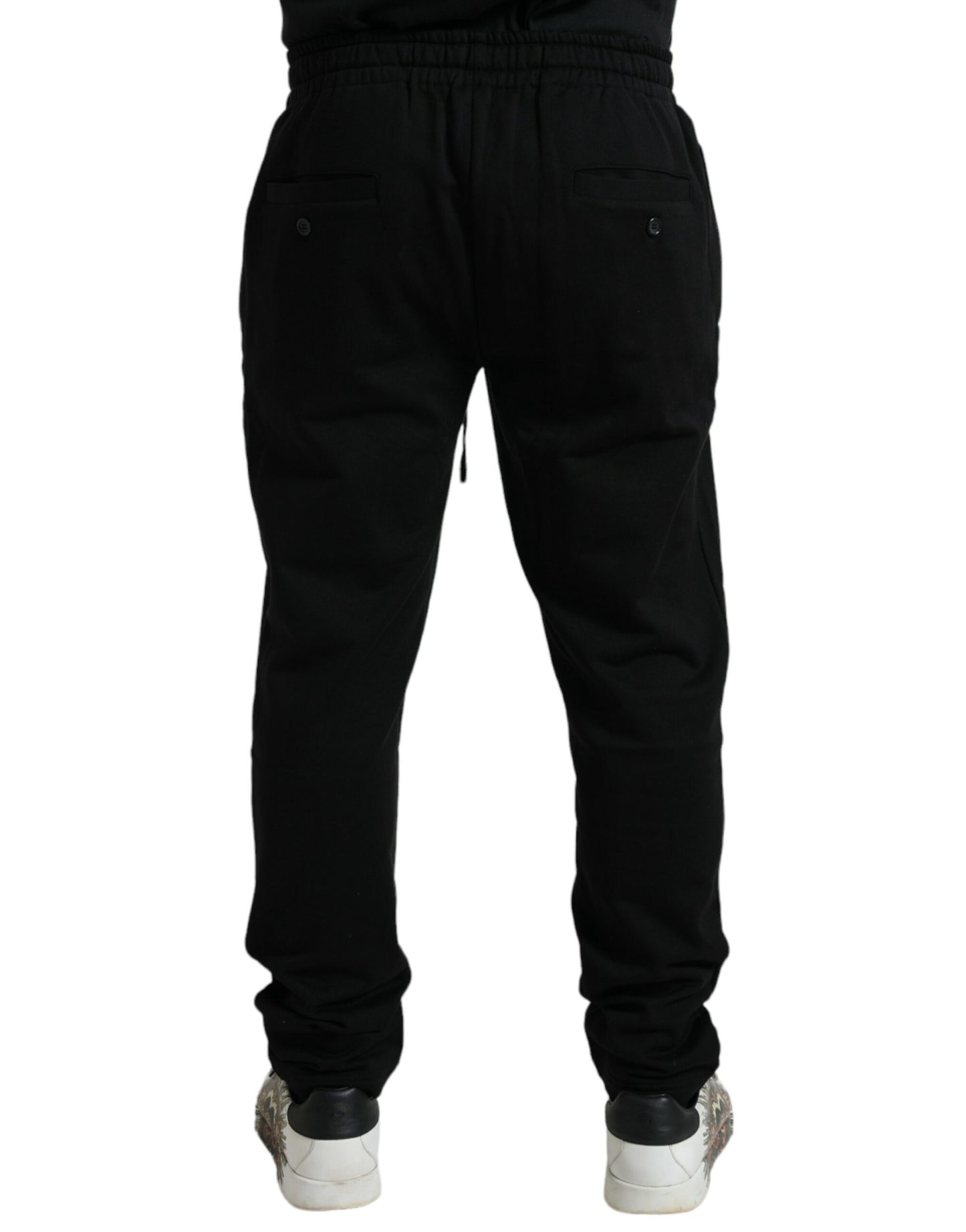Dolce & Gabbana Svarta Bomullslogotyp Jogger Herr Träningsbyxor Byxor