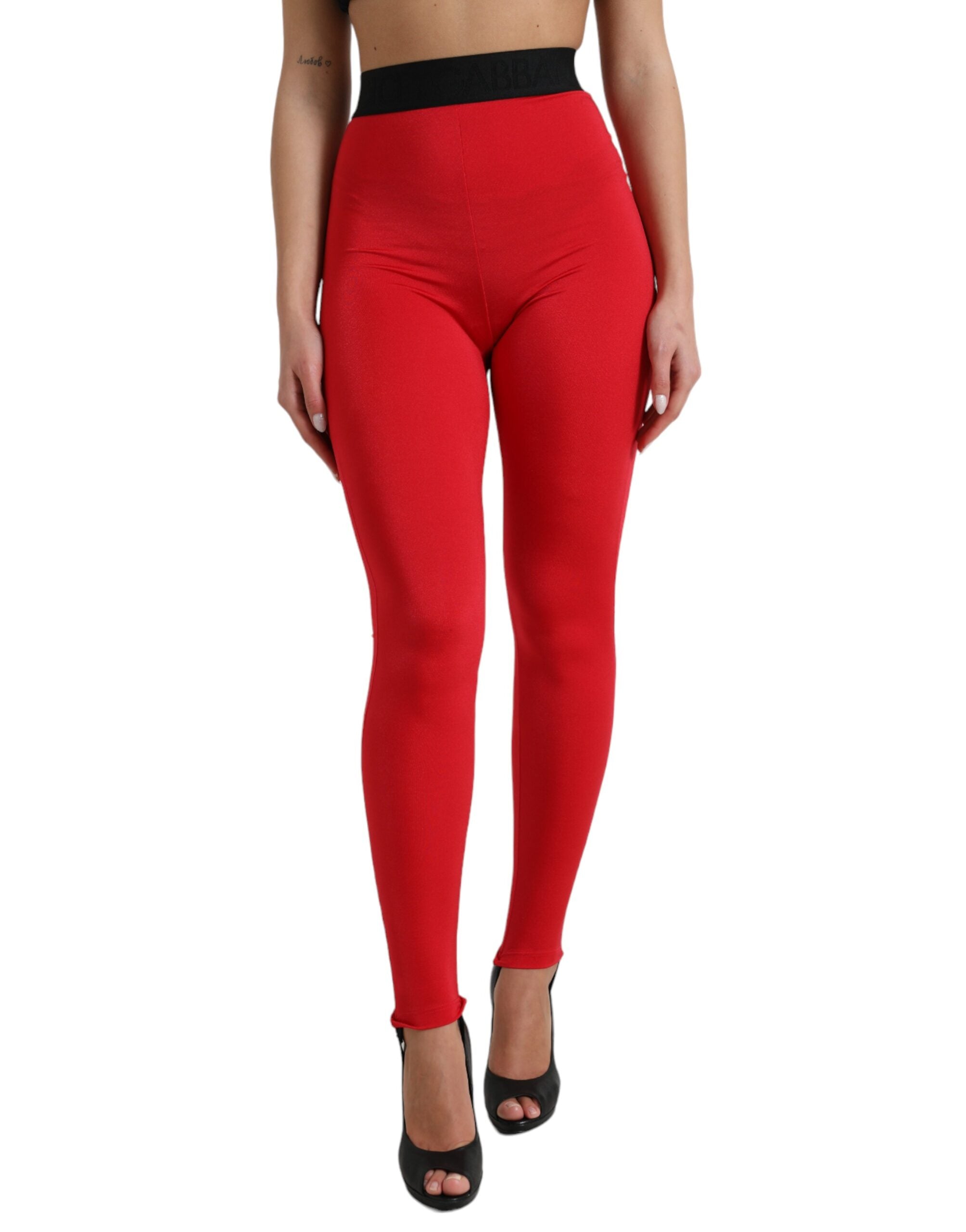 Röda nylon DG-logotyp smala leggingsbyxor