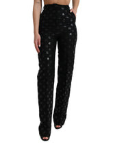 Dolce & Gabbana Black Wool DG Logo High Waist Straight Pants