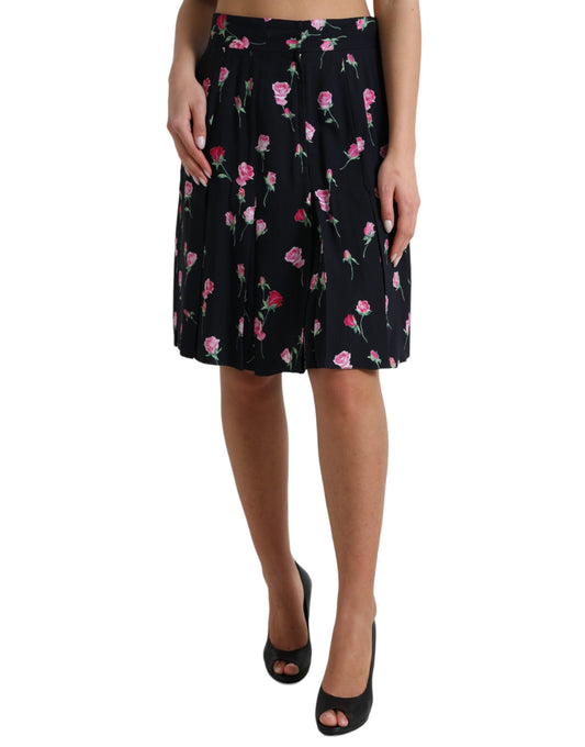 Dolce & Gabbana Svart rosé hög midja A-linjeknälång kjol