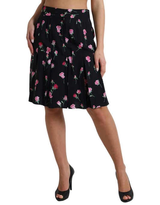 Dolce & Gabbana Svart rosé hög midja A-linjeknälång kjol