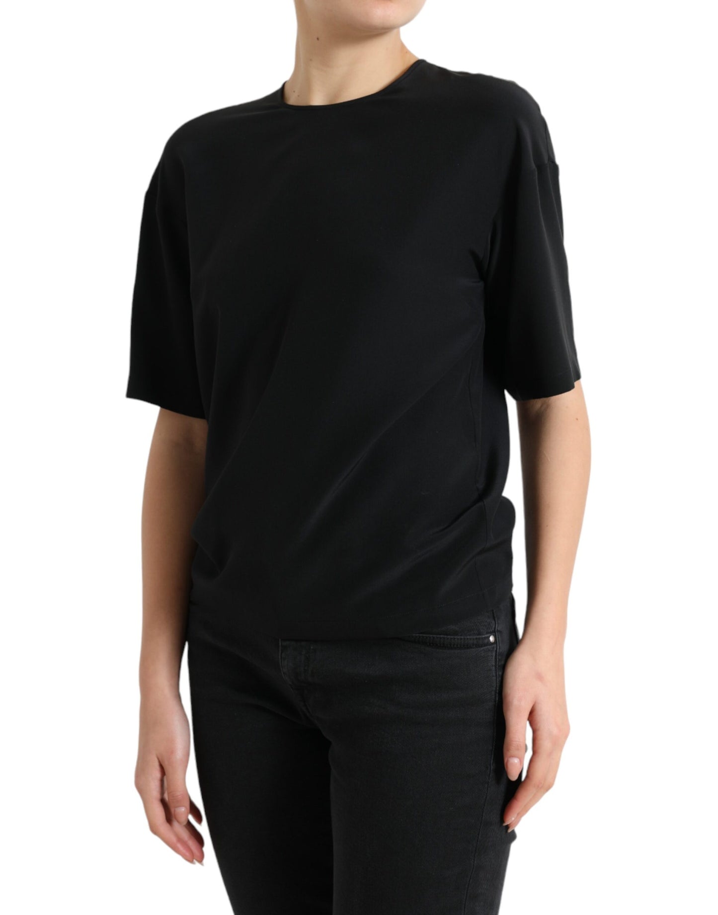 Dolce & Gabbana Svart sidenblus med rund hals och korta ärmar