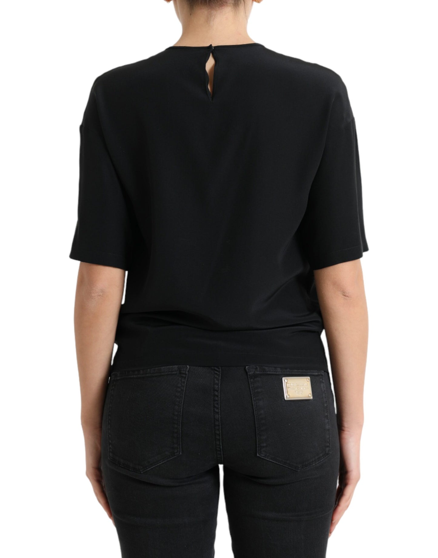 Dolce & Gabbana Svart sidenblus med rund hals och korta ärmar