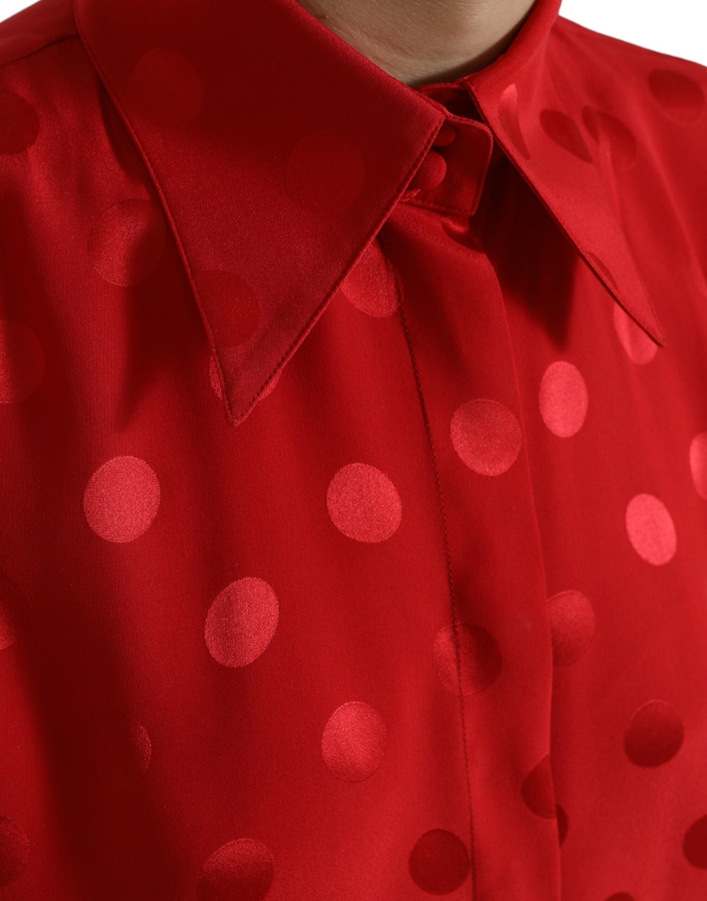 Dolce & Gabbana Rød Polkadot Ermeløs Kragebluse Topp