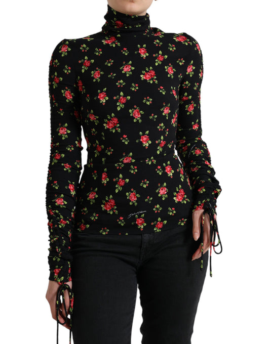 Dolce & Gabbana Svart Rosmönstrad Polotröja med Halsringning
