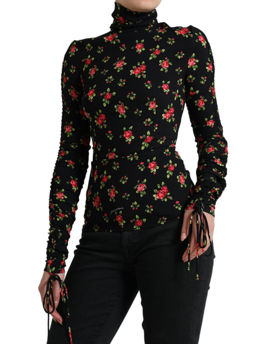 Dolce & Gabbana Svart Rosmönstrad Polotröja med Halsringning