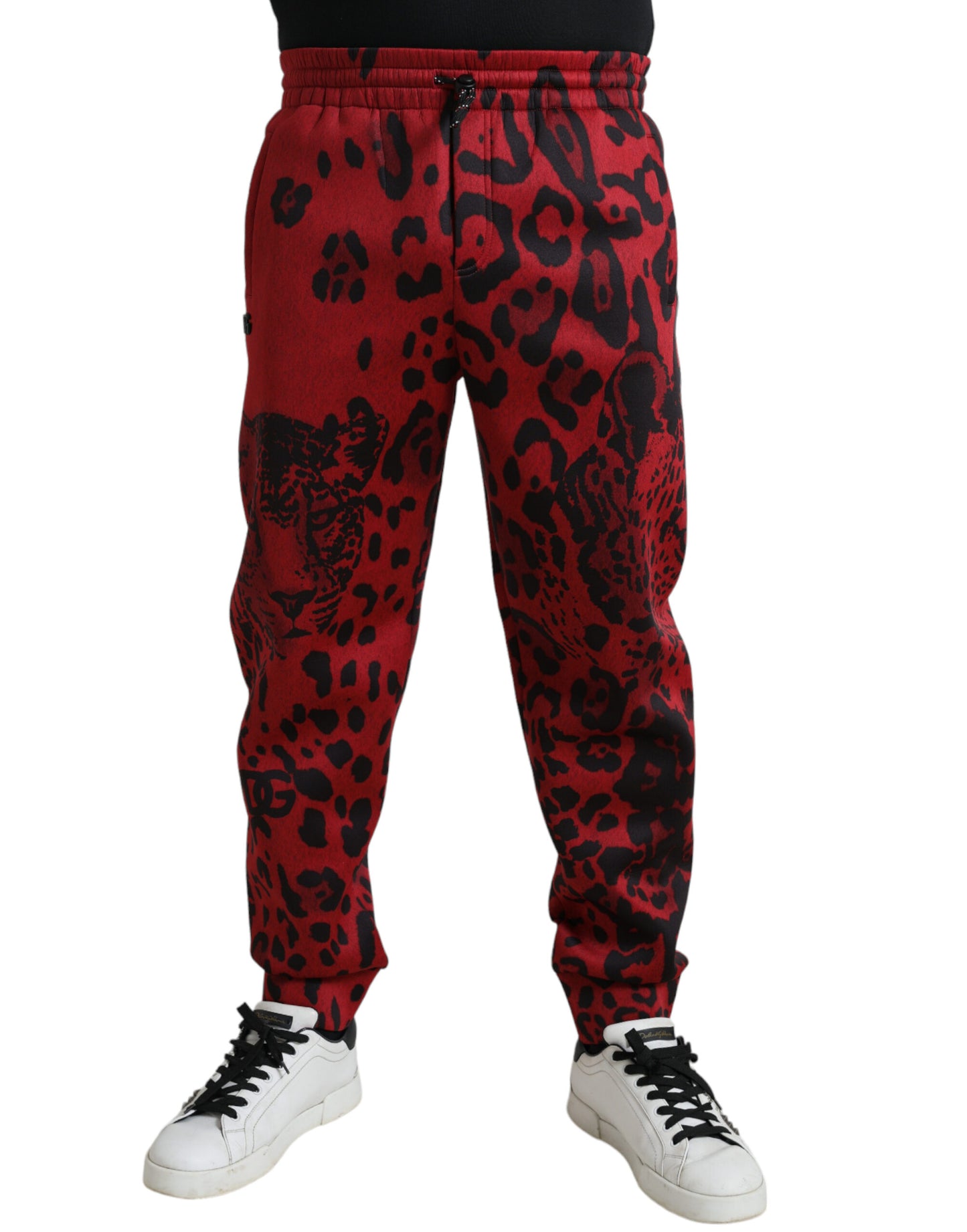 Dolce & Gabbana Röda Svarta Leopard Stretchiga Joggingbyxor