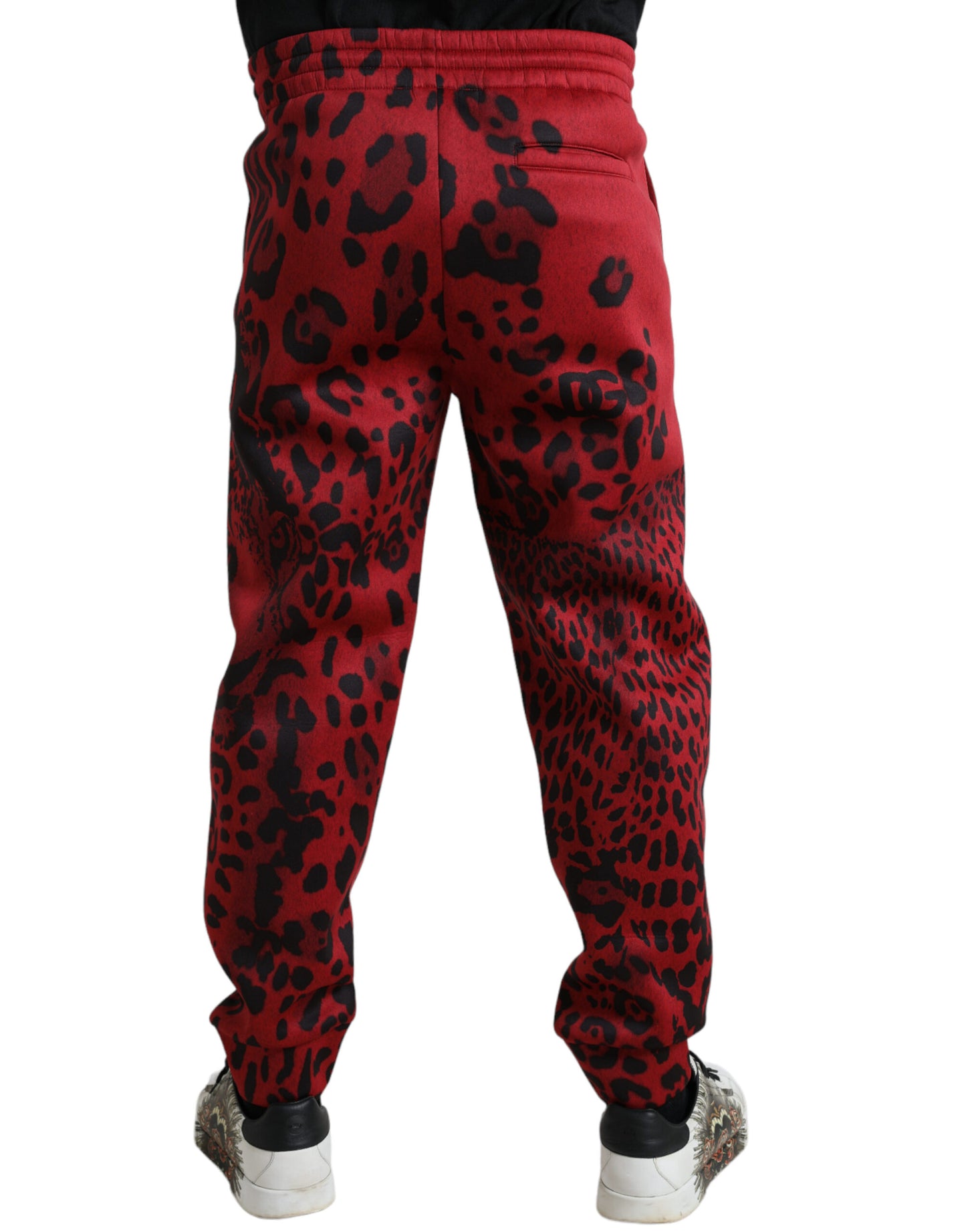 Dolce & Gabbana Röda Svarta Leopard Stretchiga Joggingbyxor