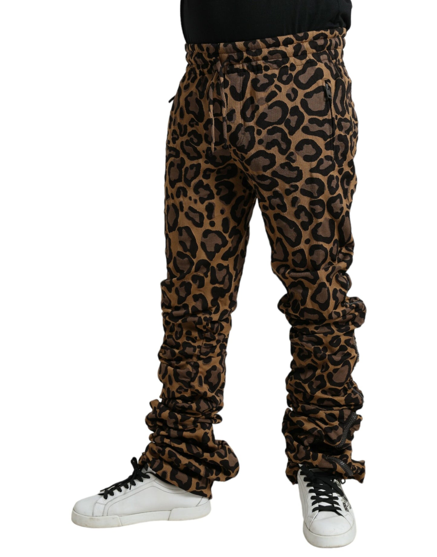 Dolce & Gabbana Bruna Leopardmönstrade Joggerbyxor i Jacquard