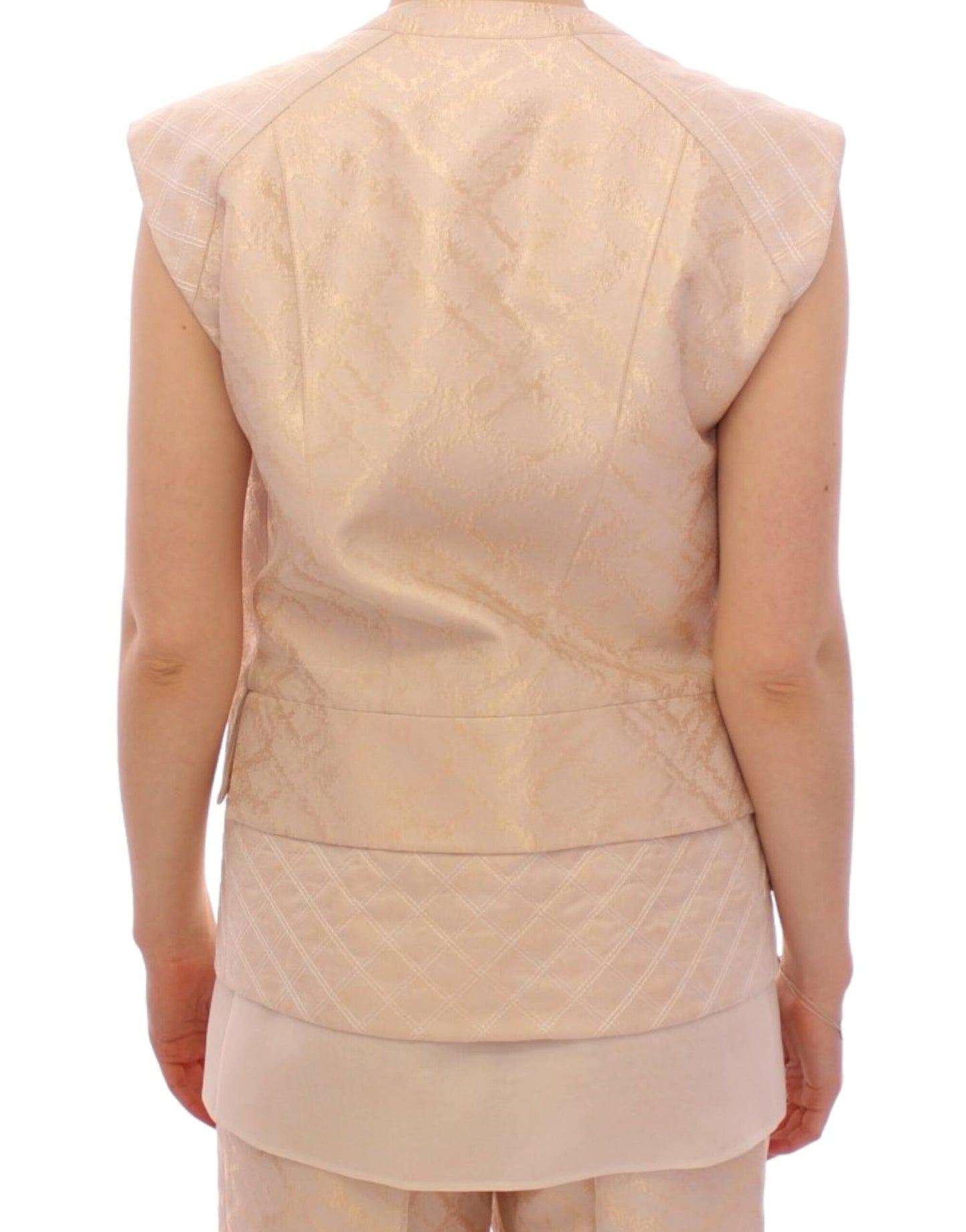 Zeyneptosun Beige brokad ärmlös jacka