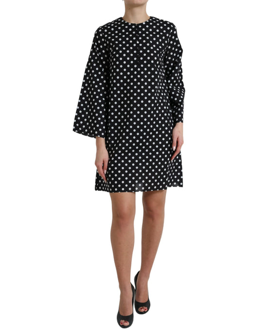 Dolce & Gabbana Svartvit Prickig Nylon Shift Miniklänning