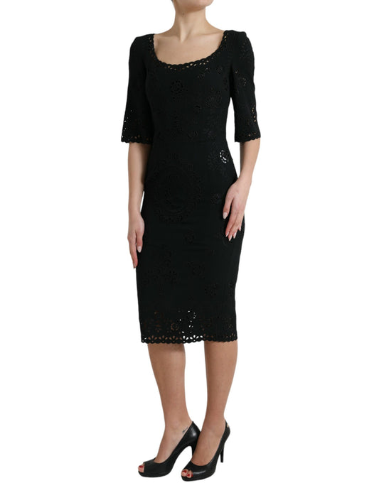 Dolce & Gabbana Svart Blommig Spets Viskos Bodycon Midiklänning