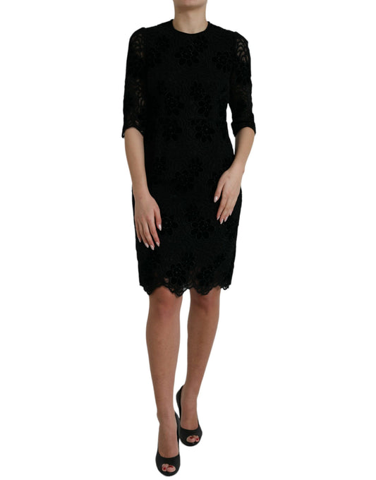 Dolce & Gabbana Svart Blommig Spets Bomulls Bodycon Klänning