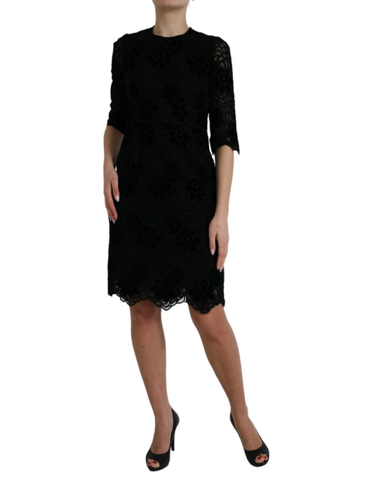 Dolce & Gabbana Svart Blommig Spets Bomulls Bodycon Klänning