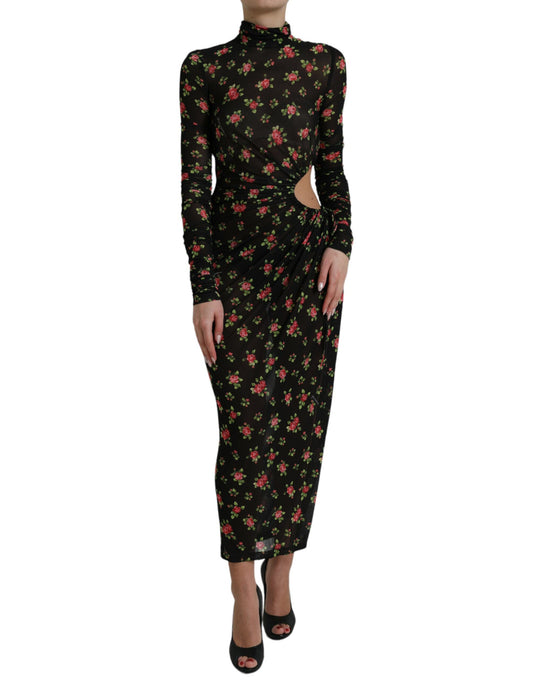 Dolce & Gabbana Svart Blommig Utskuren Slidlång Maxiklänning