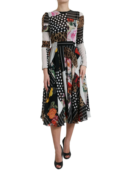 Dolce & Gabbana Flerfärgad Patchwork Blommig Leopardklänning